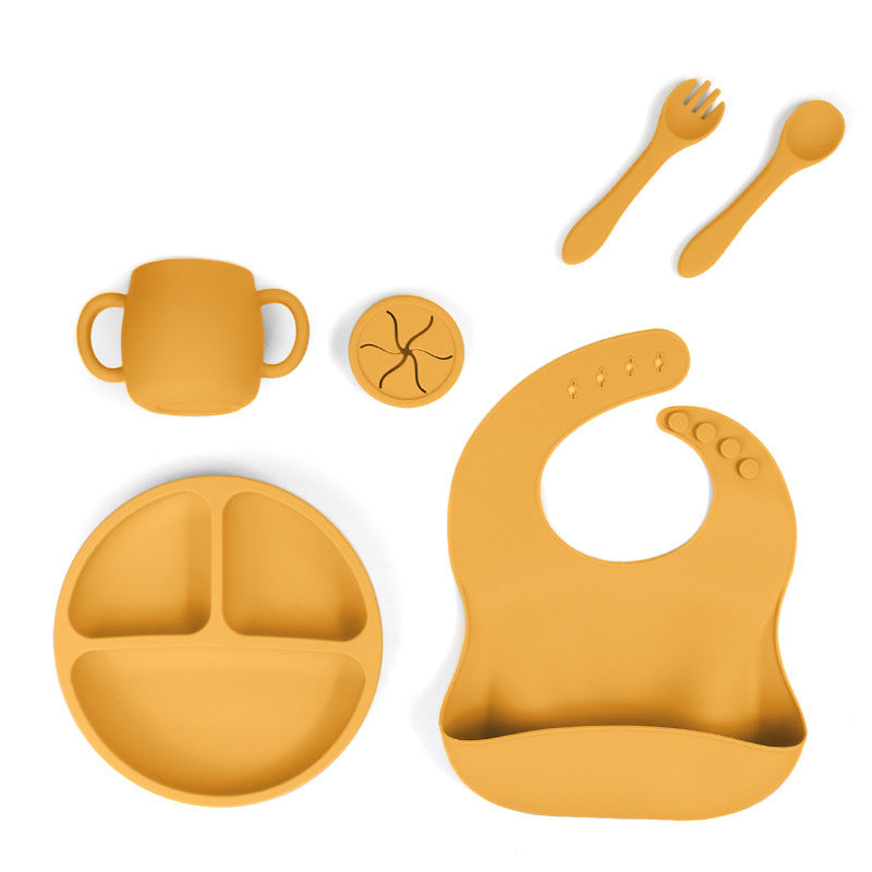 Silicone Baby Feeding Set - Suction Plate, Bib, Cup & Utensils | BPA-Free Baby Yellow