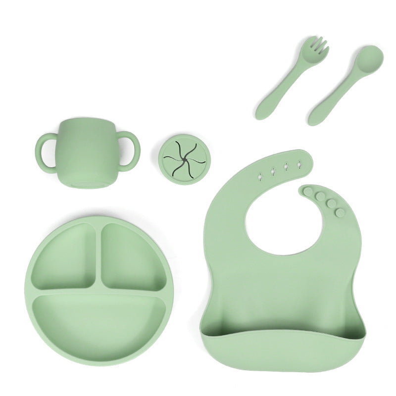 Silicone Baby Feeding Set - Suction Plate, Bib, Cup & Utensils | BPA-Free Green
