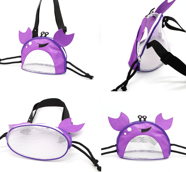 3 PCS Blue Cute Crab Mesh Beach Bag for Kids - Shell Collecting Sand Toy Bag for Toddlers