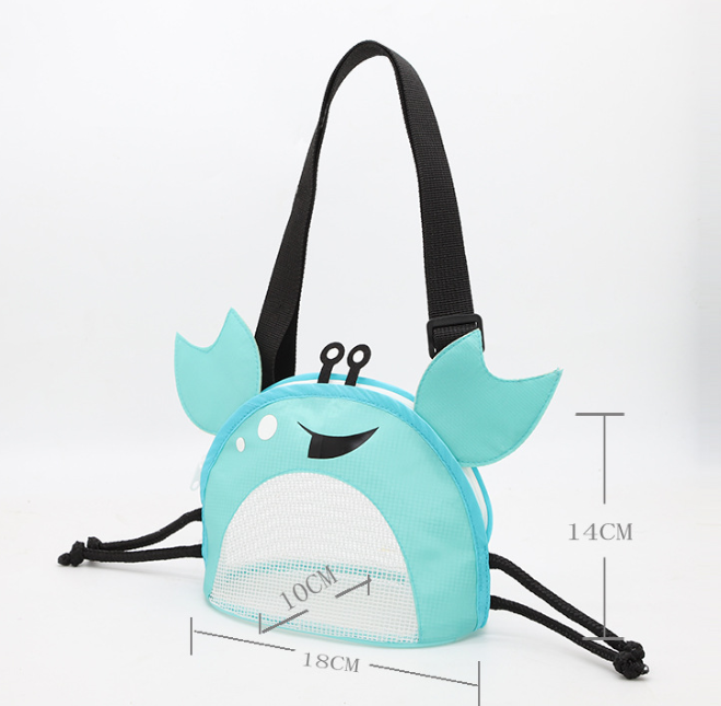 3 PCS Blue Cute Crab Mesh Beach Bag for Kids - Shell Collecting Sand Toy Bag for Toddlers