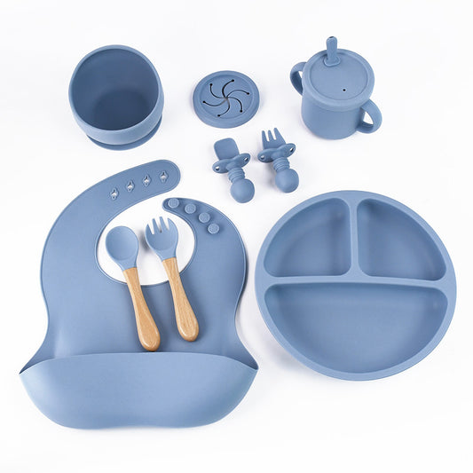 8-Piece Silicone Children's Tableware Set Blue