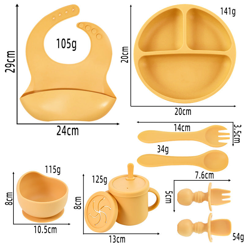 8-Piece Silicone Children's Tableware Set Blue