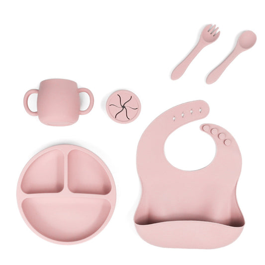 Silicone Baby Feeding Set - Suction Plate, Bib, Cup & Utensils | BPA-Free PInk