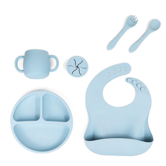 Silicone Baby Feeding Set - Suction Plate, Bib, Cup & Utensils | BPA-Free Blue
