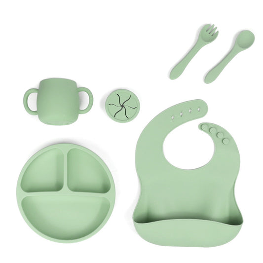 Silicone Baby Feeding Set - Suction Plate, Bib, Cup & Utensils | BPA-Free Green
